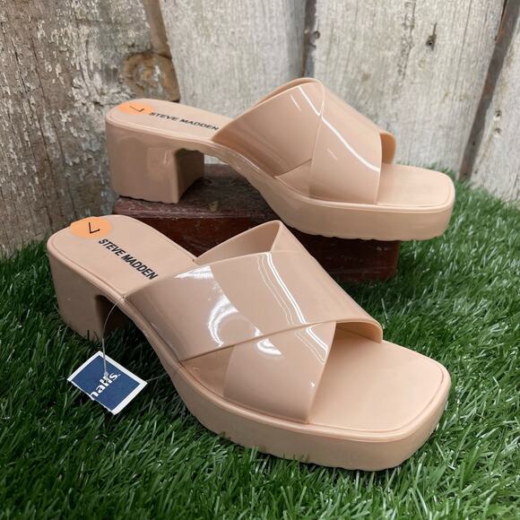 Steve Madden Jomay Crossed Strap Jelly Platform Sandal Nude Blush Women's 7 - Picture 1 of 7